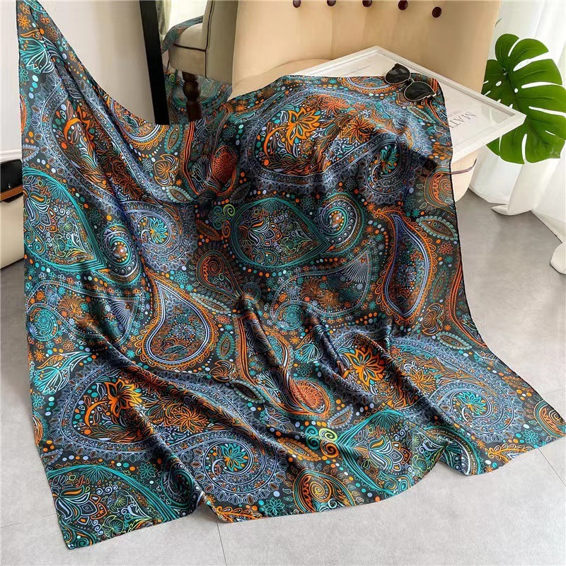 Women's Square Scarf Cashew Satin Print