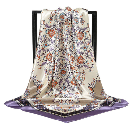 Printed Artificial Silk Square Scarf 90cm Versatile Fashion Headscarf