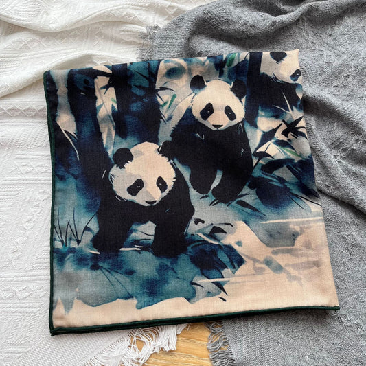 Ink Painting Panda Printing Wool Scarf