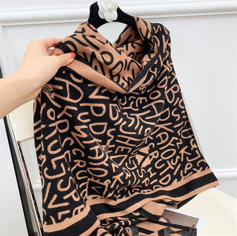 Letter Cashmere Scarf Women's Fashion Versatile Elegant Shawl