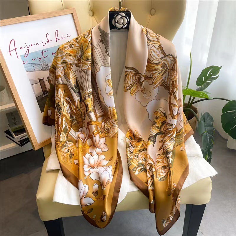 Women's Square Scarf Cashew Satin Print