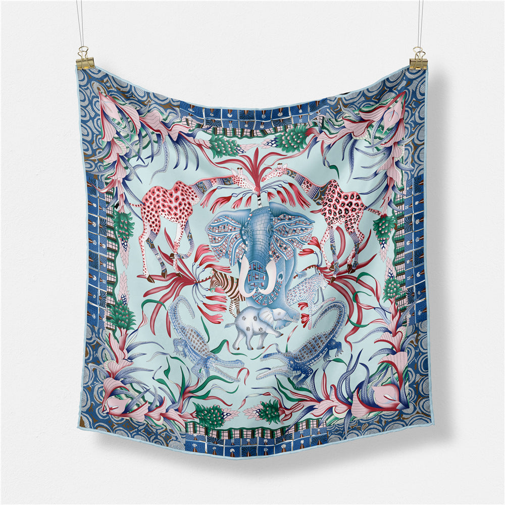 Women's Fashion Print Square Silk Scarf