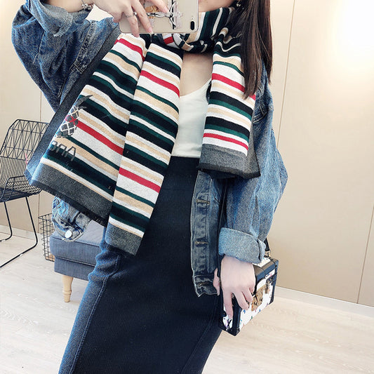 Autumn and winter new scarf women's color striped check