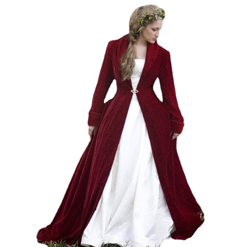Burgundy Gingham Warm Coat With Sleeves Cape