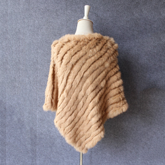 Rabbit wool shawl cloak scarf ladies triangle bib leather grass handmade scarf fur triangle head