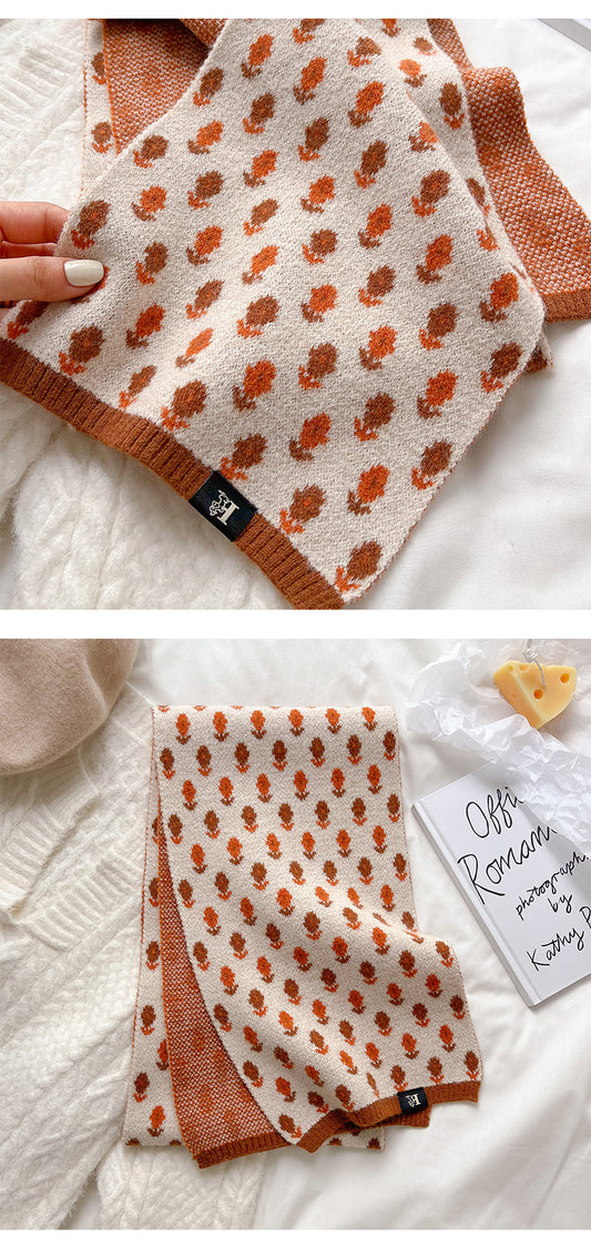 Fashion Printed Wool Warm Scarf Women's Dual Use