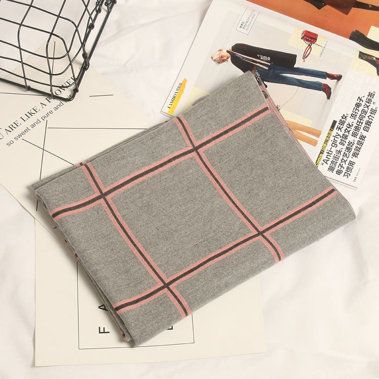 Autumn and winter double-sided plaid cashmere scarf for ladies