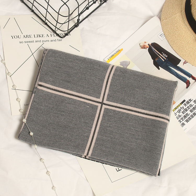 Autumn and winter double-sided plaid cashmere scarf for ladies