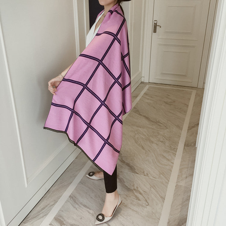 Autumn and winter double-sided plaid cashmere scarf for ladies
