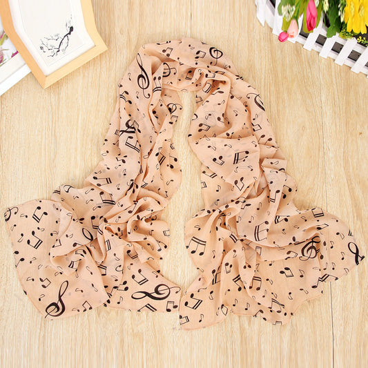 Women's Fashion Casual Note Print Chiffon Silk Scarf