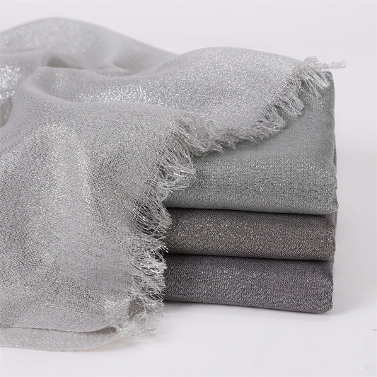 Solid Color Rayon Golden And Silver Color Cord Two Ends Short Beard Closed Toe Shawl Women's Scarf