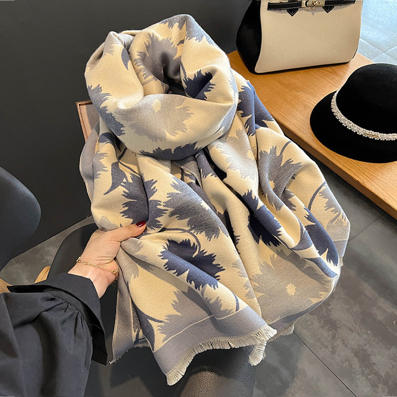 Women's Sunflower Pattern Warm Long Shawl Neckband