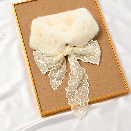 Lace Streamer Furry Cute Rabbit Fur Collar Scarf Thickened And Warm