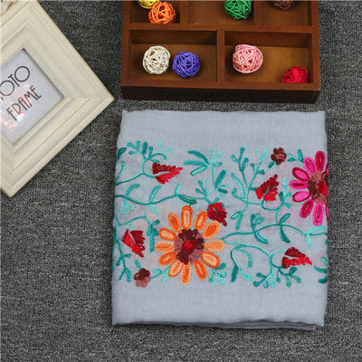 Ethnic Style Embroidered Floral Scarf Shawl Sunscreen Silk Female