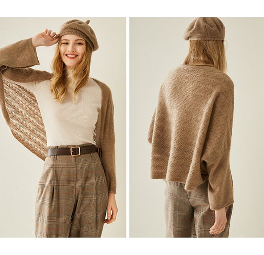 Women's Solid Color Cardigan Warm Knitted Shoulder