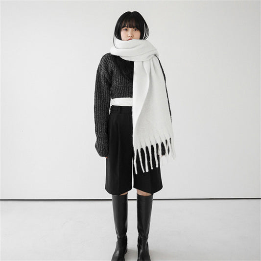 Shawl To Keep Warm All Wear White Bright Red Solid Color Neck
