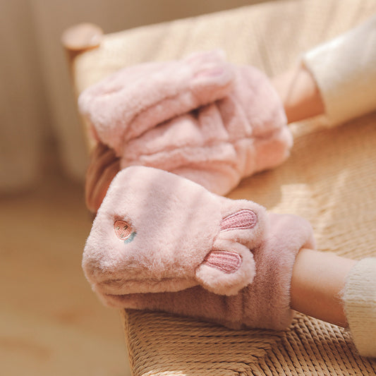 Gloves girl winter plus velvet student cute Korean version