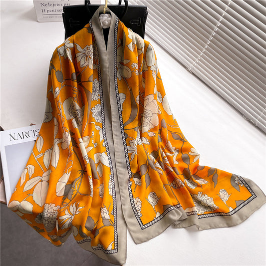 Elegant Floral Shawl In Cotton And Linen