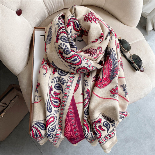 Cashmere-like Short Beard Flower Scarf Warm Versatile Jacquard