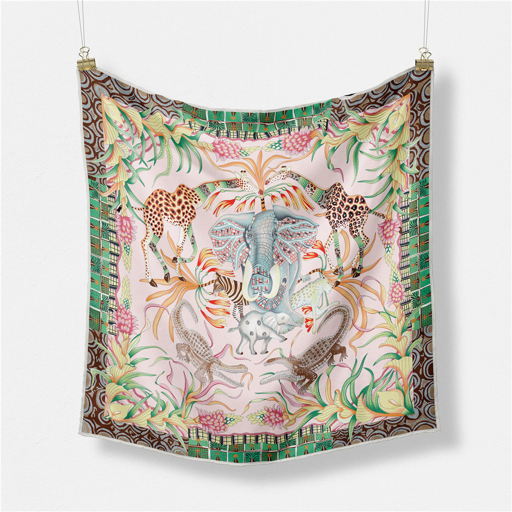 Women's Fashion Print Square Silk Scarf