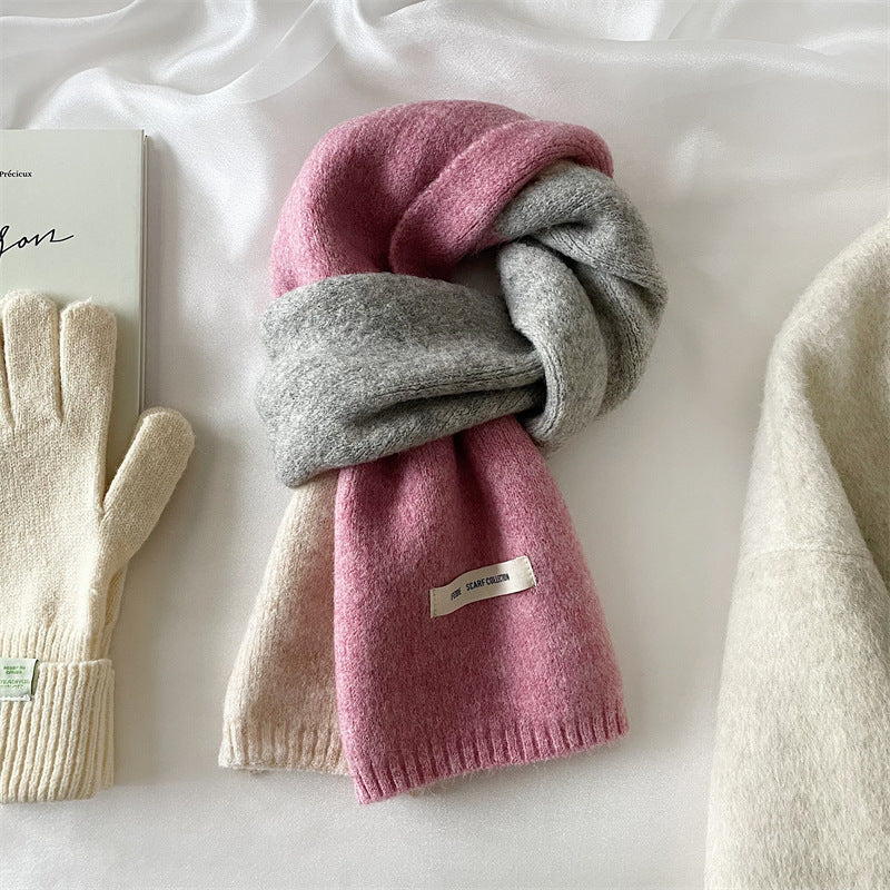 Women's All-match White Wool Contrast Color Scarf