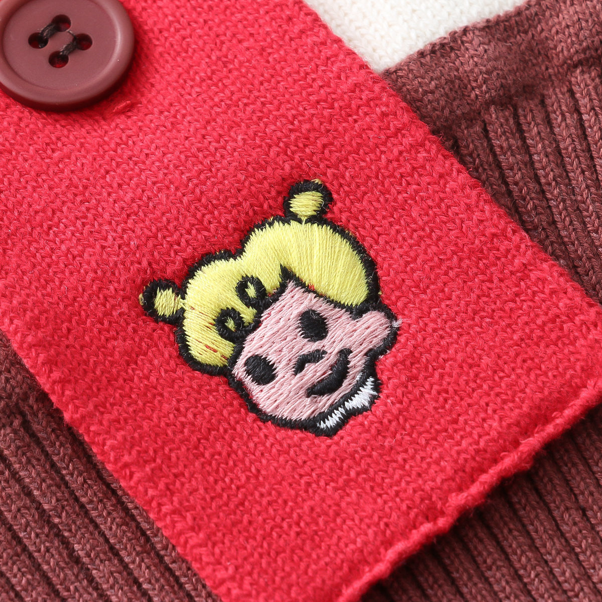 Cartoon Embroidery Contrast Color Striped Thick Thermal Knitting Scarf