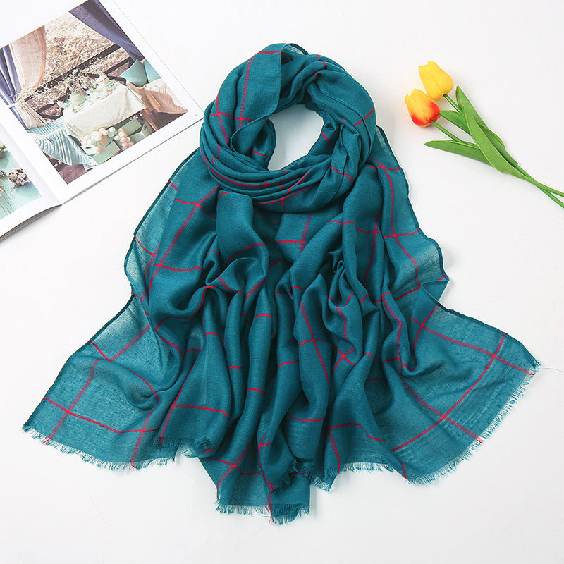 Checked Striped Cotton Linen Scarf