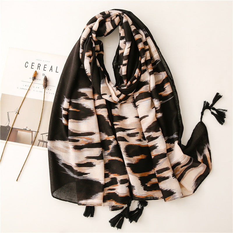 Versatile Leopard Women's Tassel Warm Sunscreen Scarf