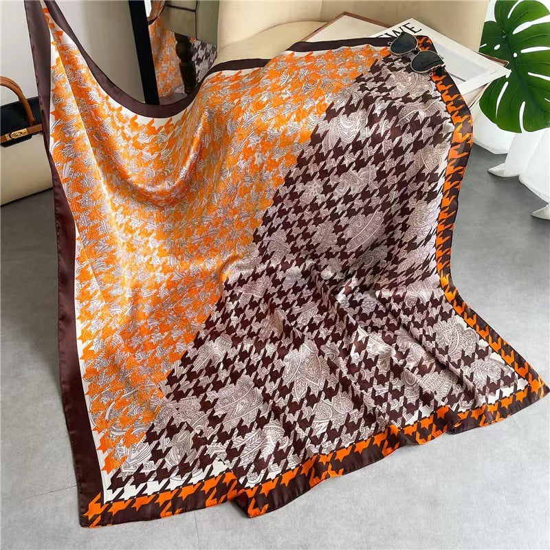 Women's Square Scarf Cashew Satin Print