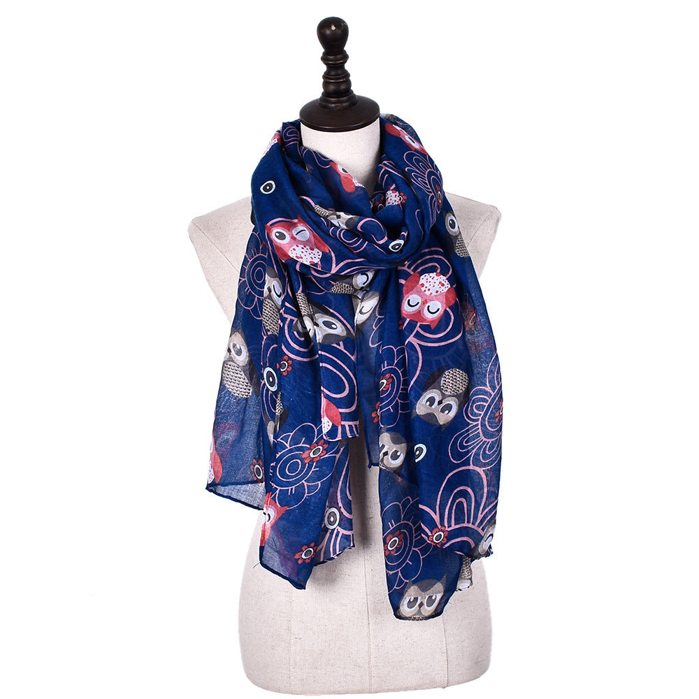 6 Color Cartoon Owl Print Shawl For Women