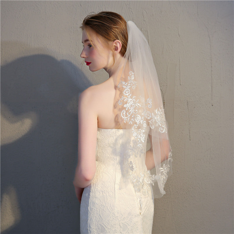 European And American Double Layer Short Hairstyle Fine Silver Lace Headdress