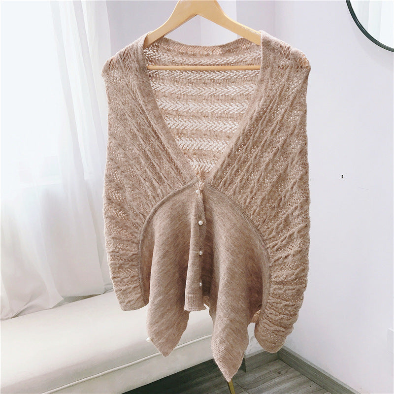 Women's Solid Color Cardigan Warm Knitted Shoulder