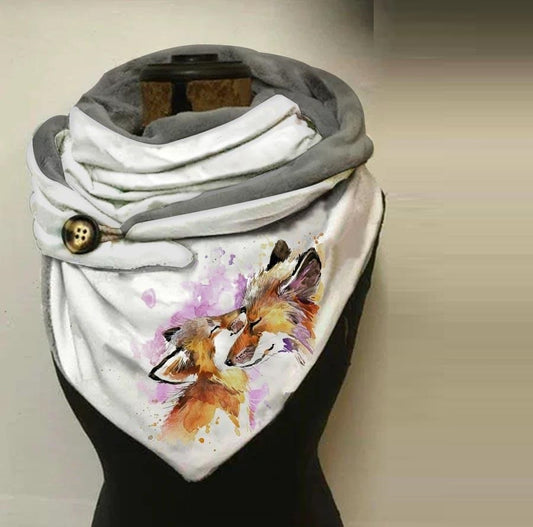 Women's Printed Warm Cotton Button Scarf In Winter