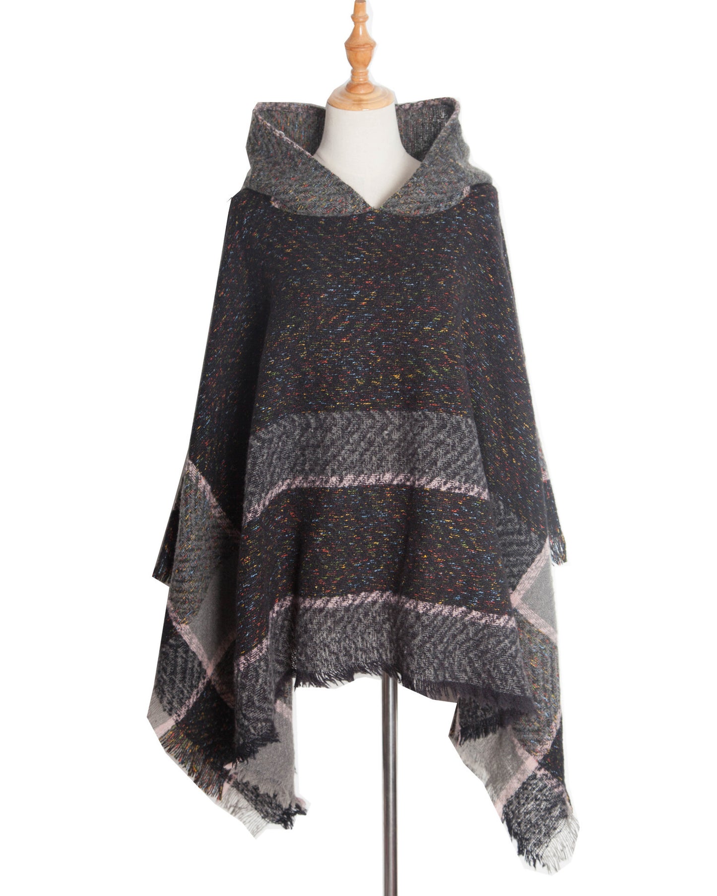 Fishbone Pattern Ladies Hooded Shawl Pullover Cloak