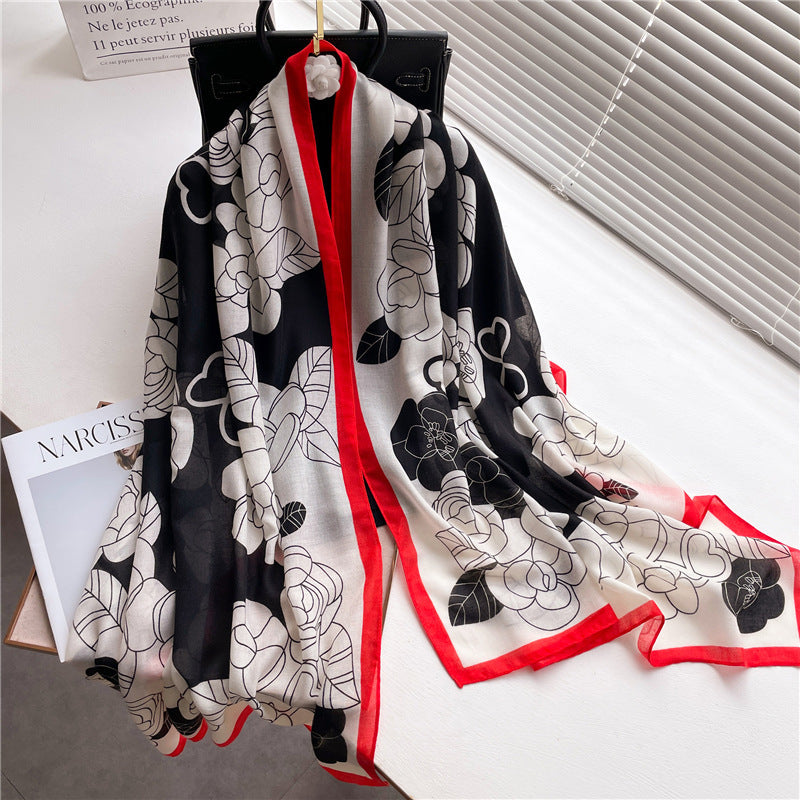 Elegant Floral Shawl In Cotton And Linen