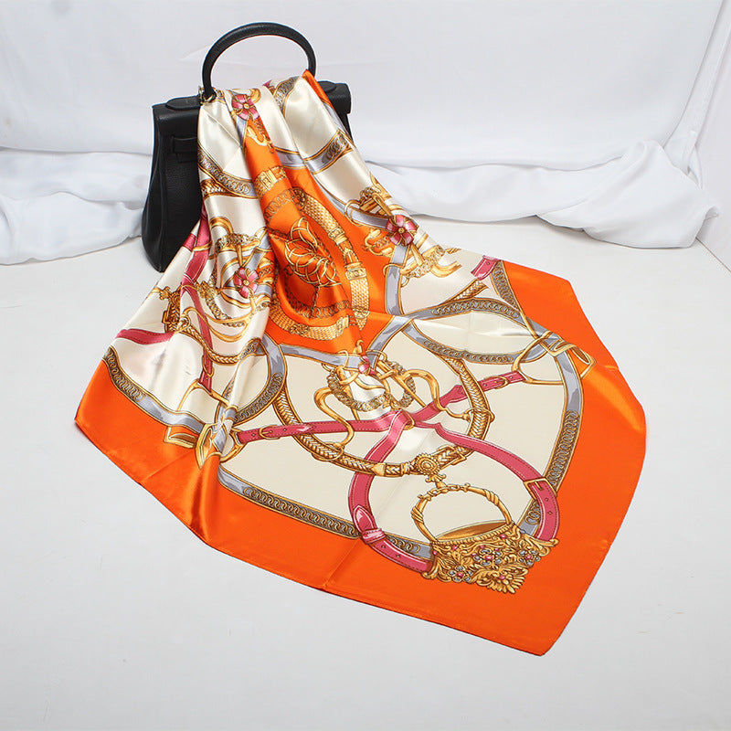 Emulation Silk Scarf Women's Classic Belt Printed Square Scarf