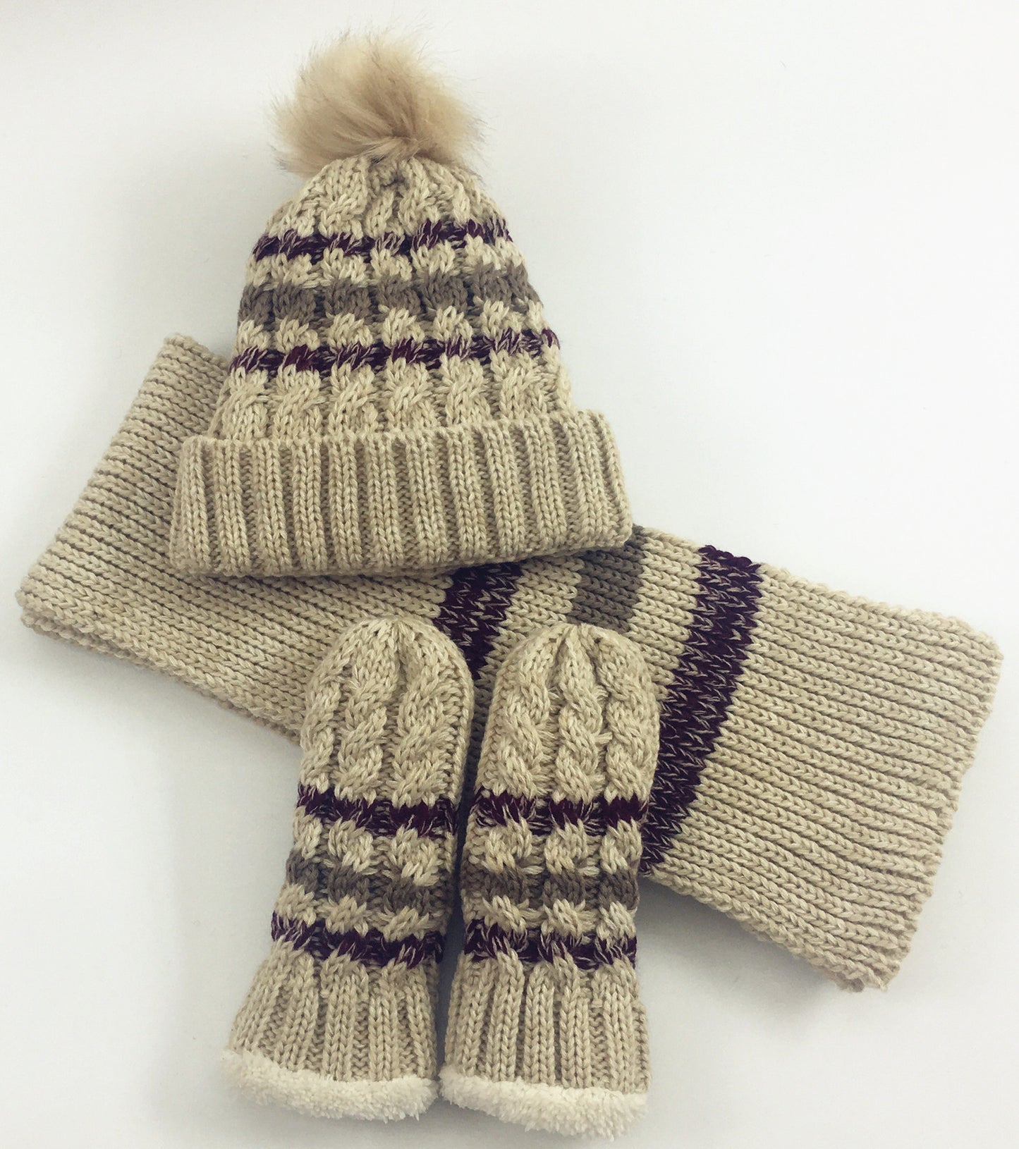 Color-mixing Warm Knitted Scarf Hat Glove Set