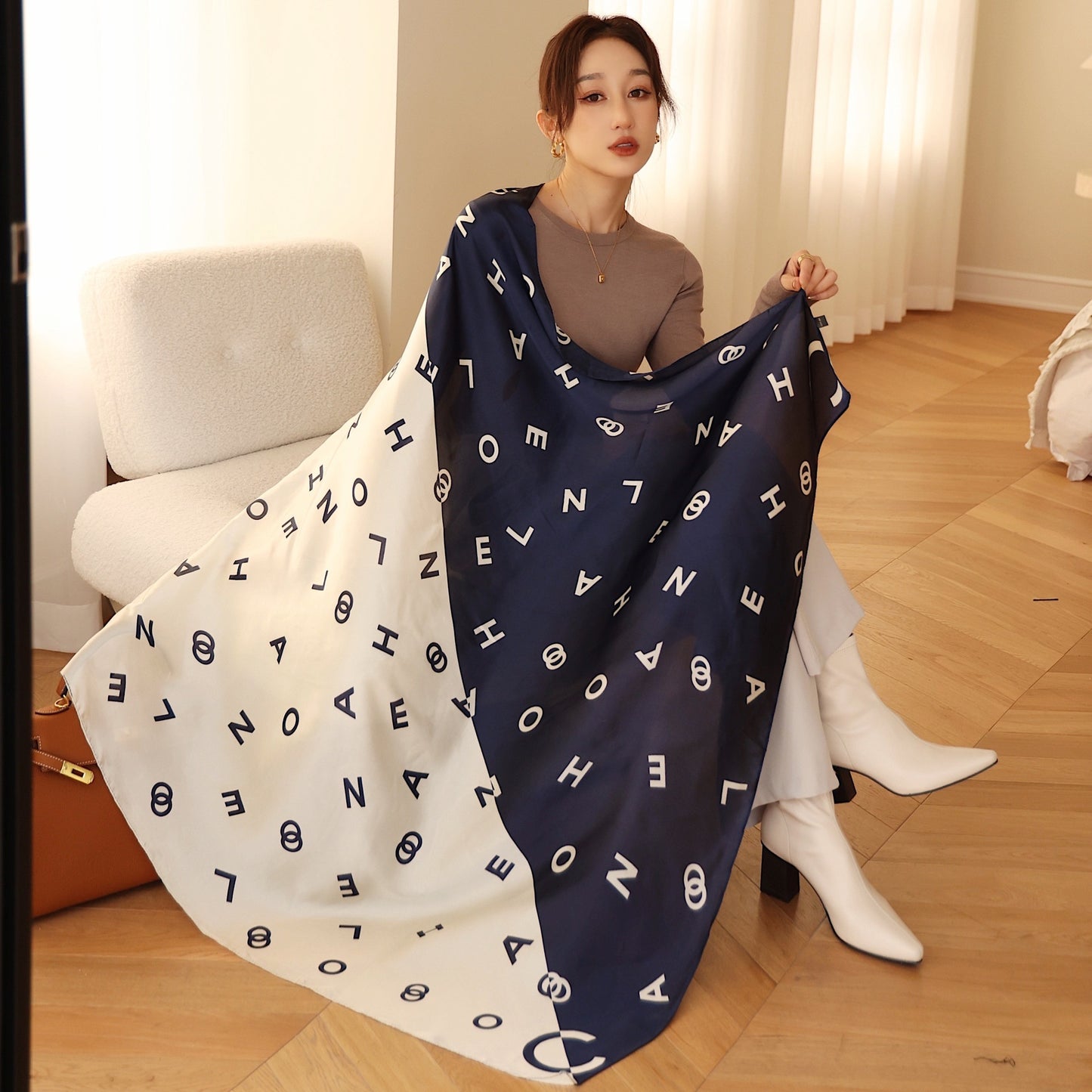 Women's Square Scarf Cashew Satin Print