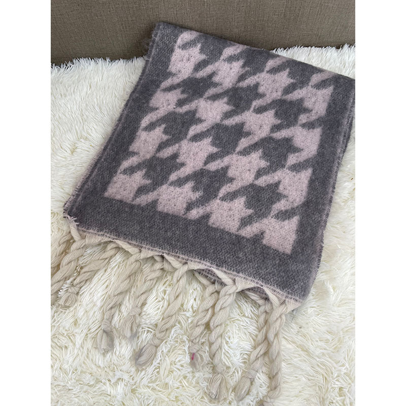 Women's Thick Fringed Houndstooth All-match Shawl Scarf