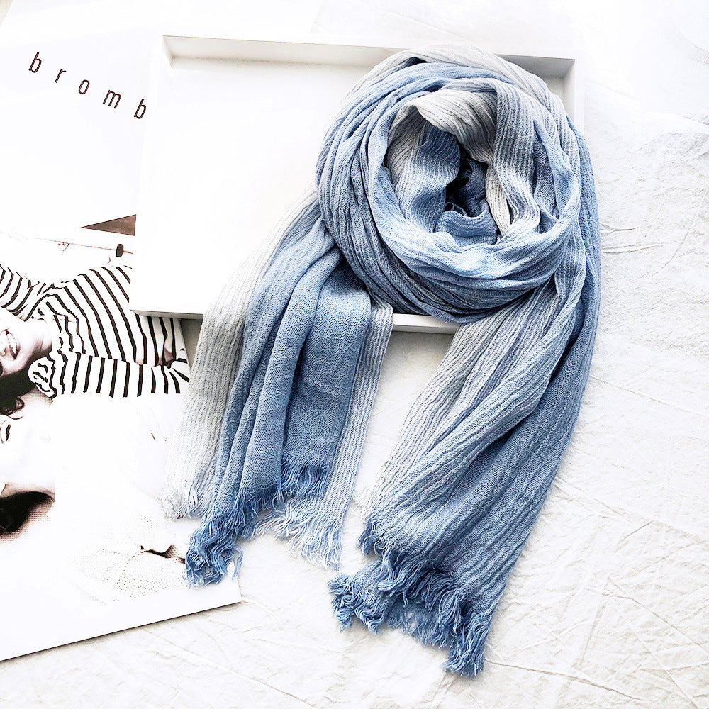 Women's Striped Cotton And Linen Scarf Shawl