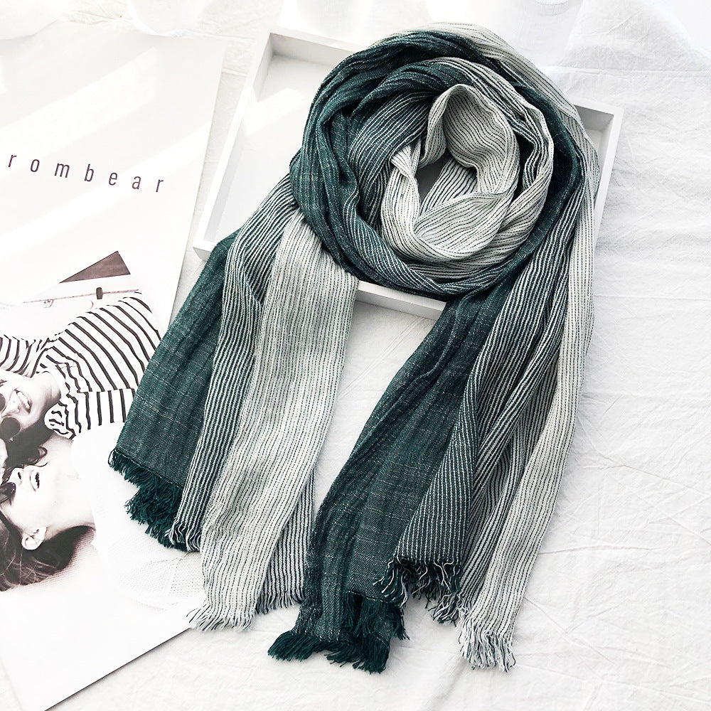 Women's Striped Cotton And Linen Scarf Shawl