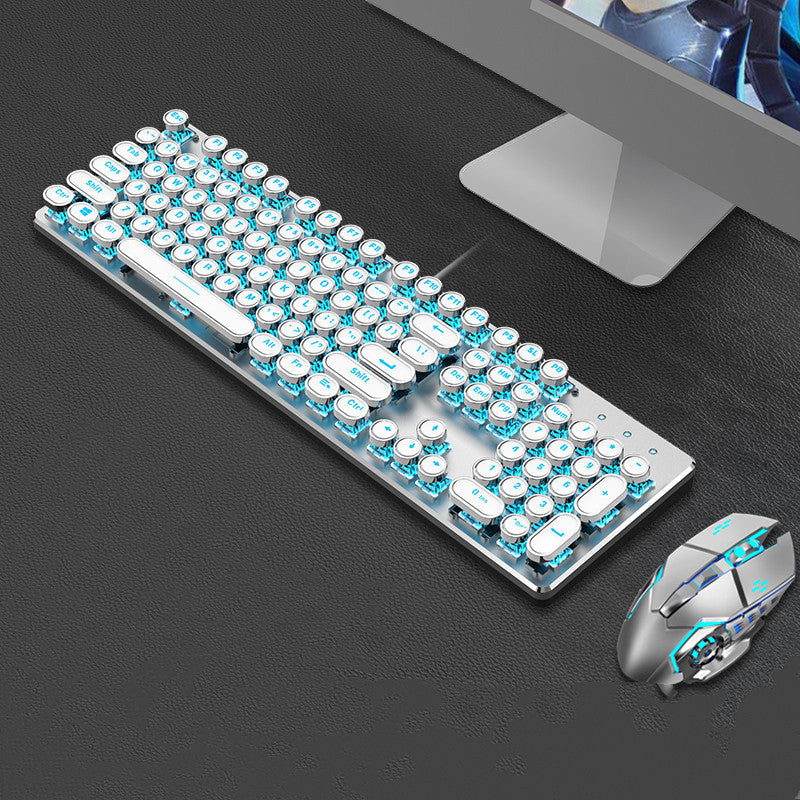 Steampunk Mechanical Keyboard And Mouse Set Retro 87-key Wired Laptop Desktop Office