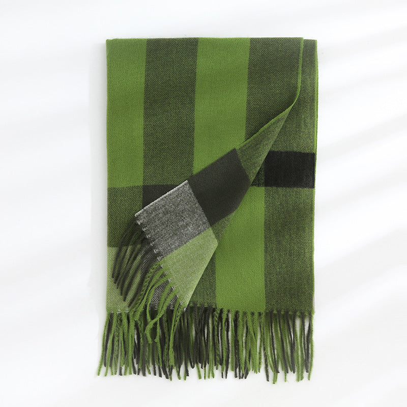 Women's Thickened Warm Cashmere Like Check Printed Scarf