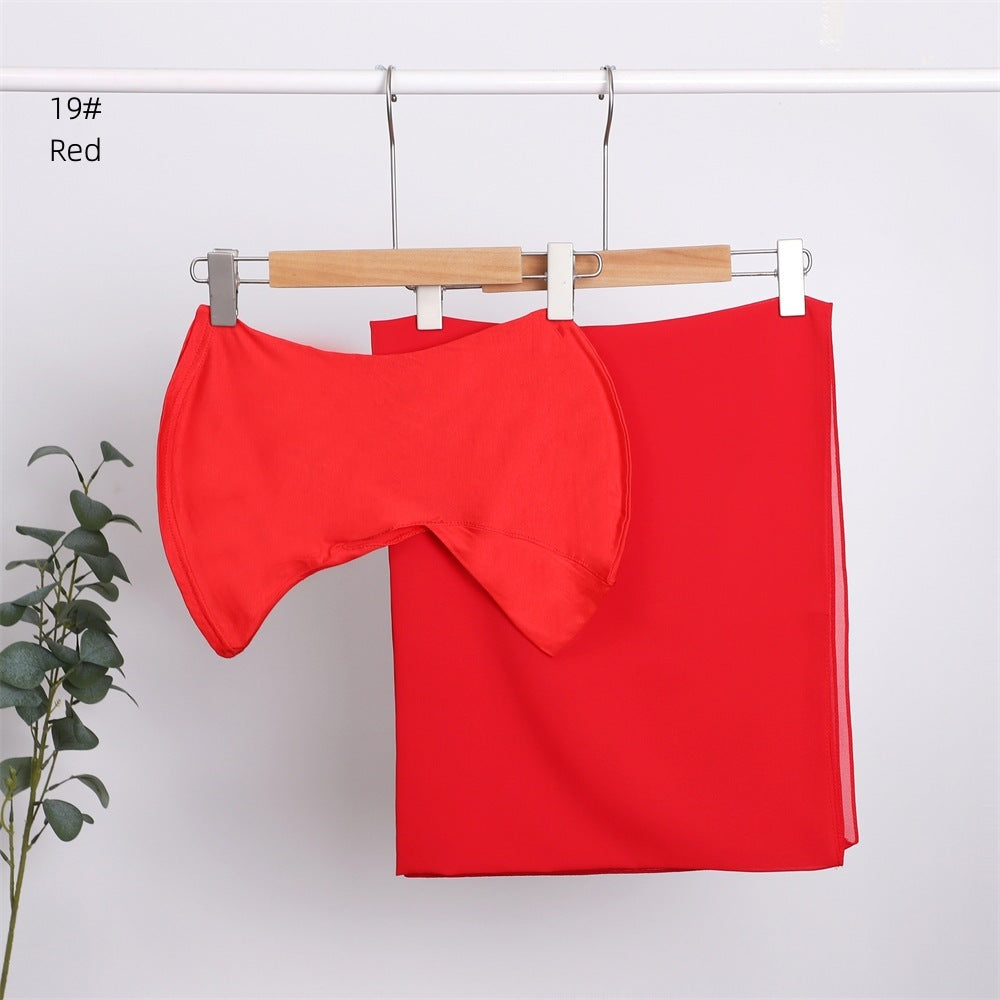 Modal Solid Color Breathable Fits Cap Pearl Chiffon Scarf