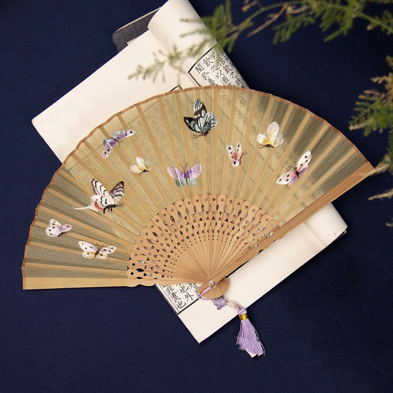 Embroidered Hanfu Embroidered Tuan Fan Portable Folding Summer Silk Su Embroidered Fan