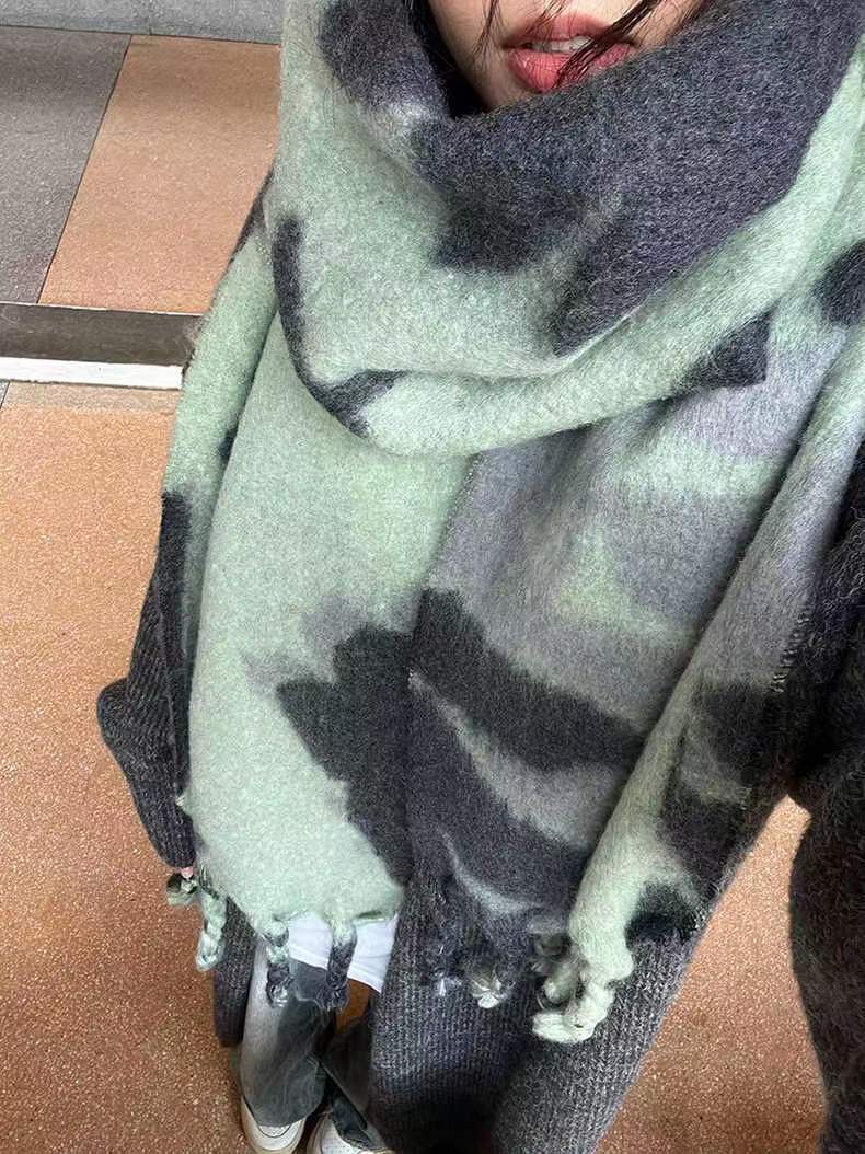 Autumn And Winter Versatile Thickened Scarf Mohair Contrast Color Cape