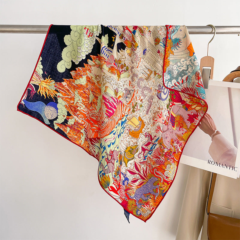 Tropical Jungle Double-color Silk Wool Square Scarf