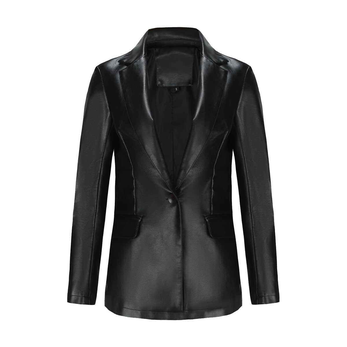 Single Button Commute Leisure Solid Color Leather Coat