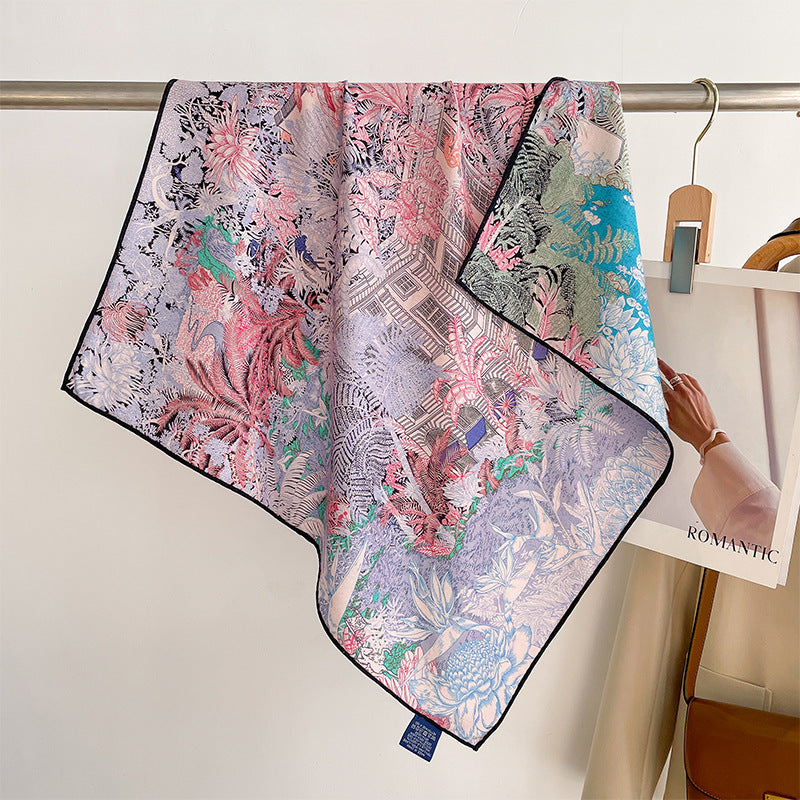 Tropical Jungle Double-color Silk Wool Square Scarf