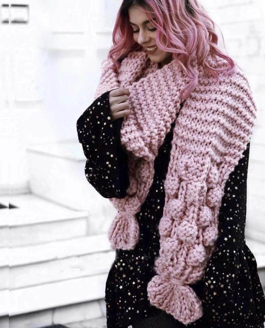 New Style Pure Hand Woven Ball Wool Scarf For Women